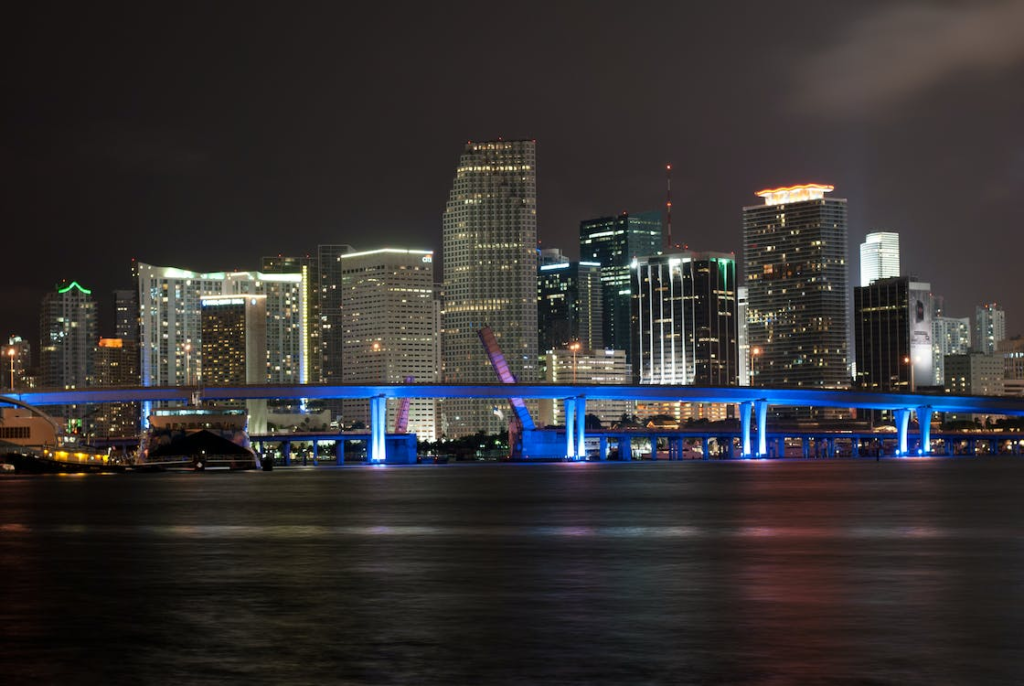 nighttime view of Miami, FL