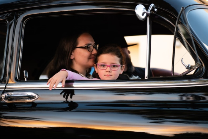 A family in their vehicle