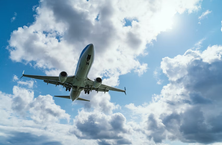 Plane amidst clouds.