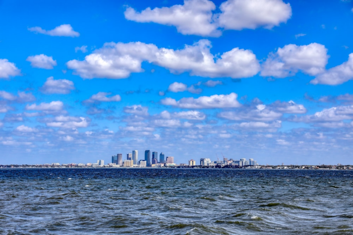 City skyline from the ocean